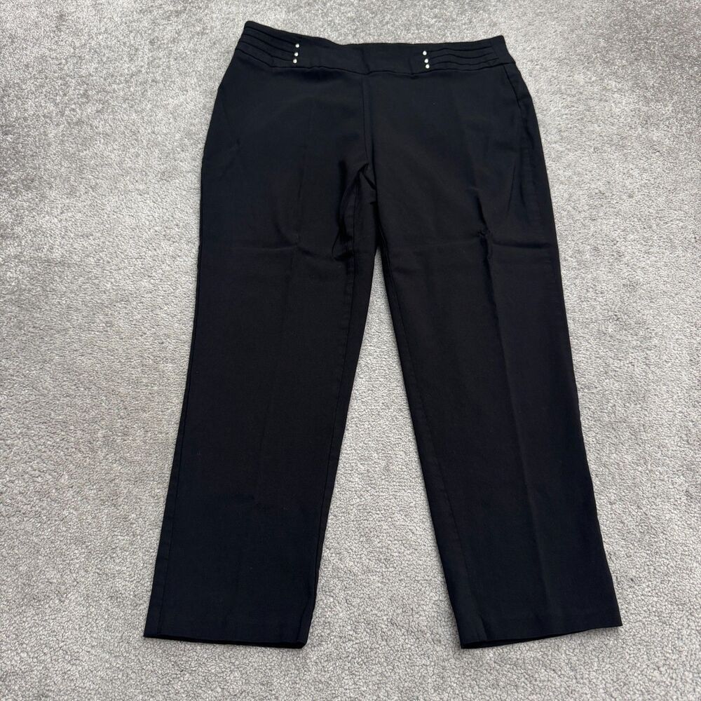 Fit Sight Dress Pants Women Petite XL Black Stretch Fabric Pull-On Straight Leg
